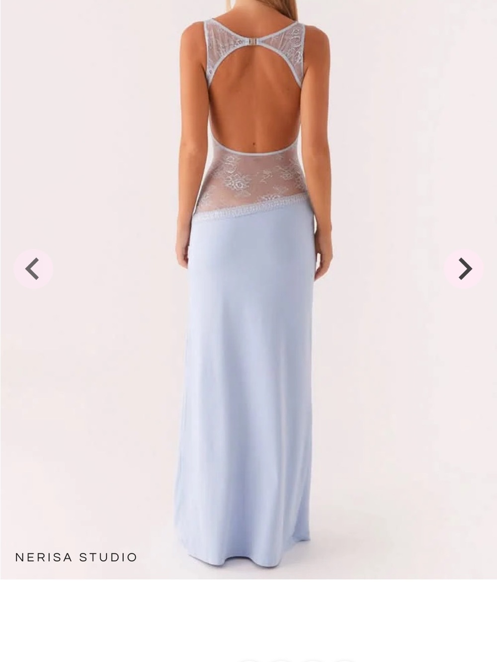 Pale Blue Backless Lace Maxi Dress - Picture 2 of 8